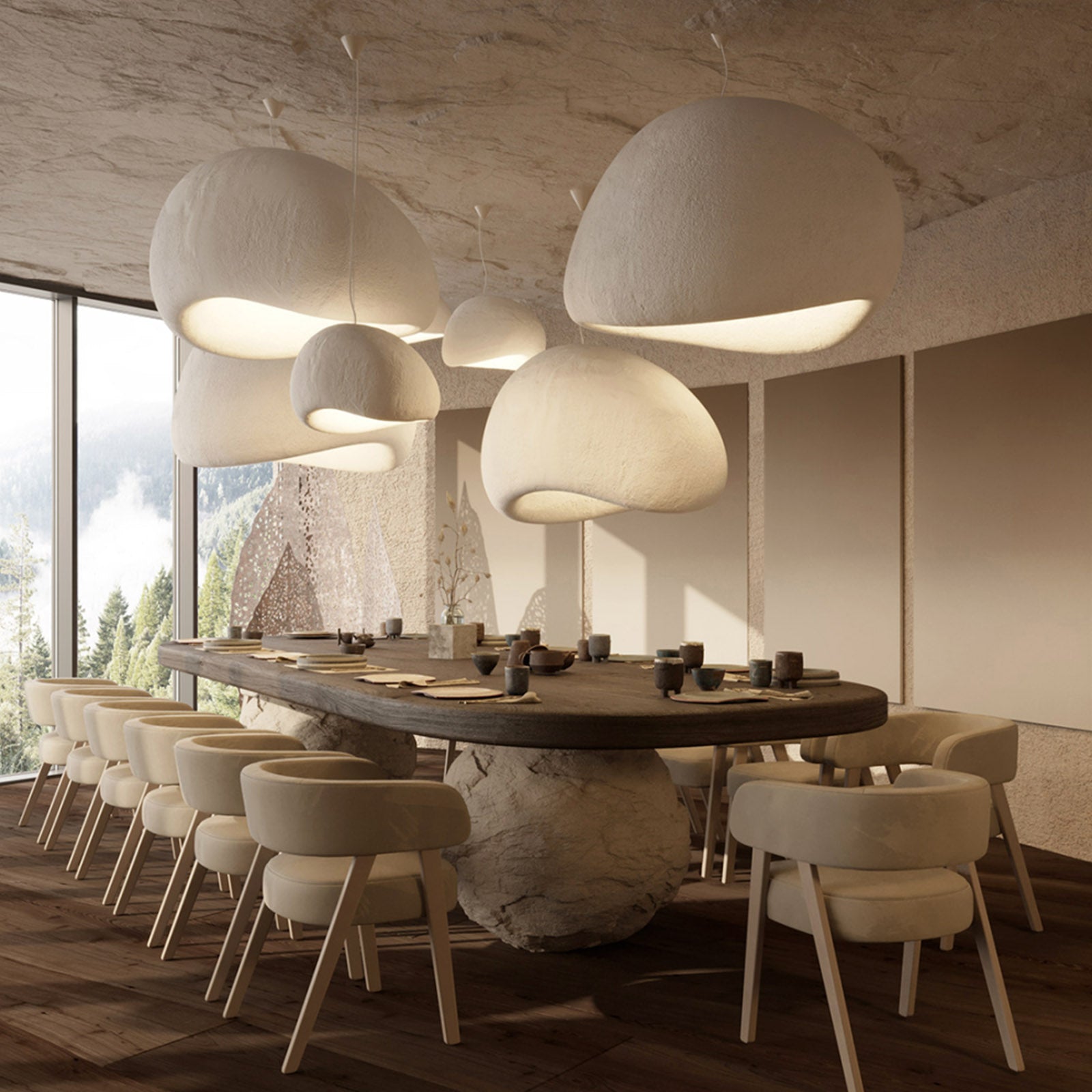 Wabi Sabi Beige 4m Pendant Lamp HTD-IP1433-059 / D38 *H27 - Pendant Lamps - ebarza Furniture UAE | Shop Modern Furniture in Abu Dhabi & Dubai - مفروشات ايبازرا في الامارات | تسوق اثاث عصري وديكورات مميزة في دبي وابوظبي