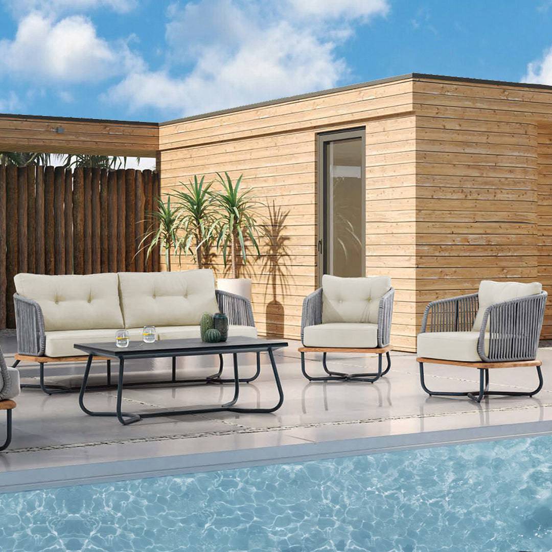 Forsa Solid Teak Wood And Aluminum Outdoor Sofa 1836462 (Mythra Sofa) -  Outdoor Sofas - ebarza Furniture UAE | Shop Modern Furniture in Abu Dhabi & Dubai - مفروشات ايبازرا في الامارات | تسوق اثاث عصري وديكورات مميزة في دبي وابوظبي