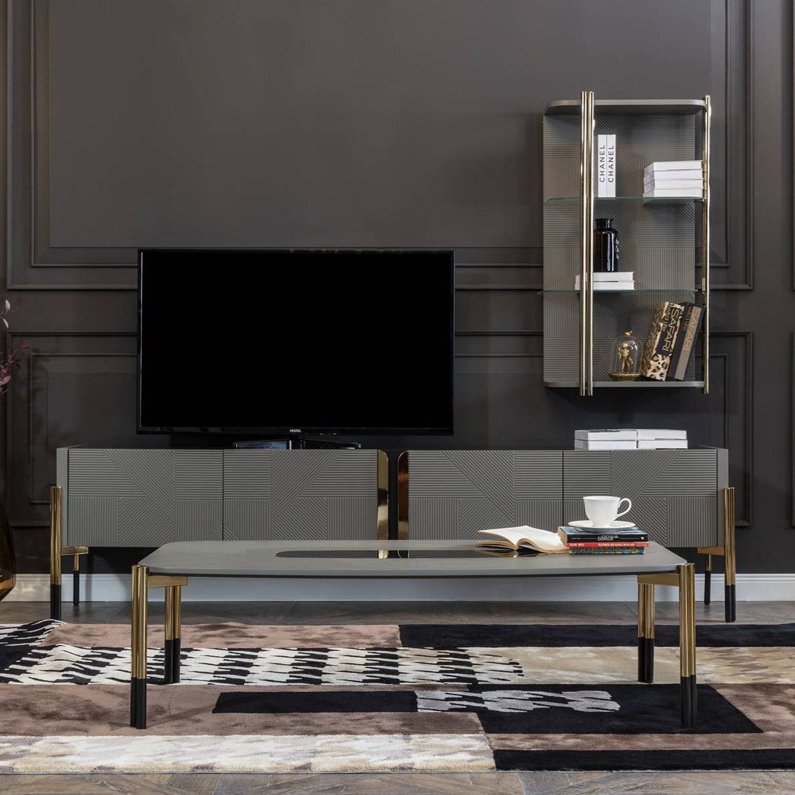 Grey Tv Unit Diva228 -  TV Units - ebarza Furniture UAE | Shop Modern Furniture in Abu Dhabi & Dubai - مفروشات ايبازرا في الامارات | تسوق اثاث عصري وديكورات مميزة في دبي وابوظبي