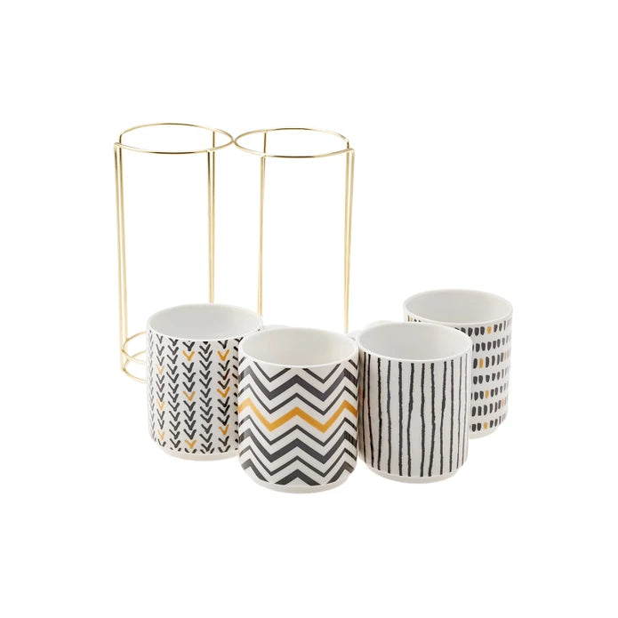 Karaca Nomar 5 Piece Stand Porcelain Mug / Mug Set 153.03.07.7746 -  Mugs - ebarza Furniture UAE | Shop Modern Furniture in Abu Dhabi & Dubai - مفروشات ايبازرا في الامارات | تسوق اثاث عصري وديكورات مميزة في دبي وابوظبي
